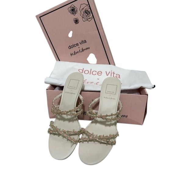 🔹DOLCE VITA🔹️ X For love and Lemons Betti Heeled Sandals Ivory Multi Size 9.5 - Picture 4 of 12
